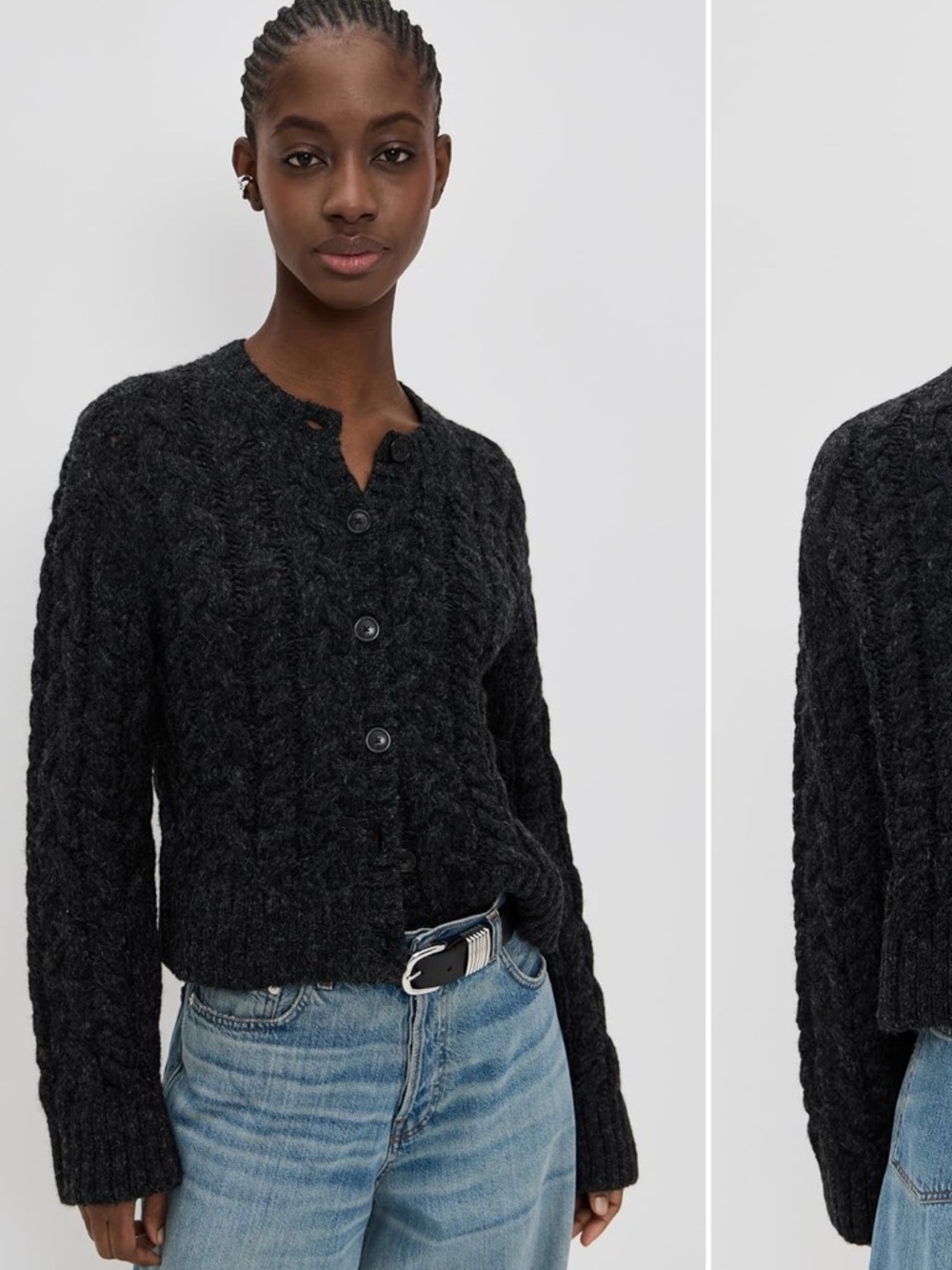 Jenni Kayne Cable Juliette Charcoal Button Cardigan Medium Alpaca/Cotton